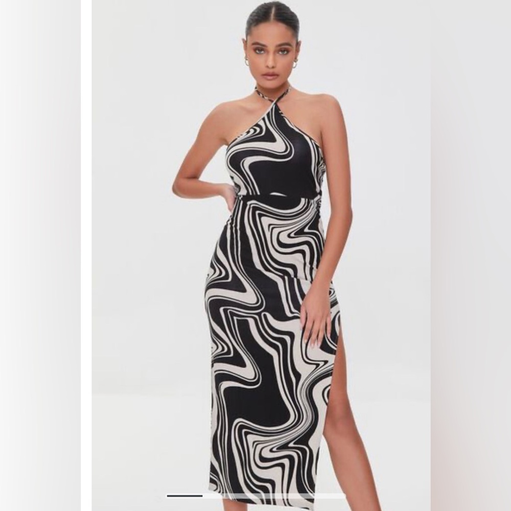 Forever 21 Black and White Swirl Halter Dress